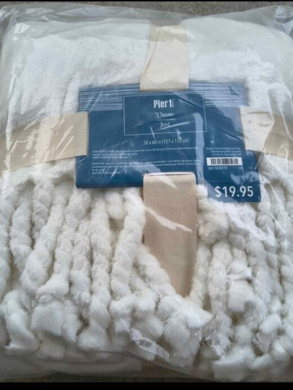 Pier 1 Ivory/Taupe Chunky Hand-Knit Throw